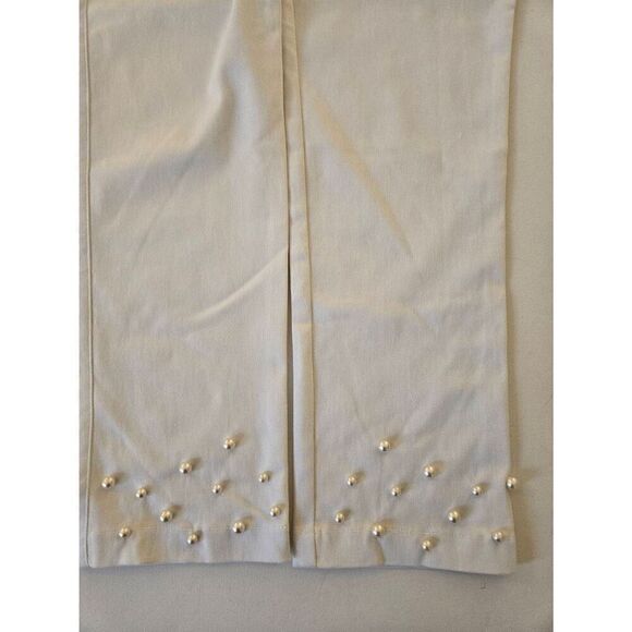 NWT Attyre Women's Audrey Embellished Hem Stretch Slim Ankle Pants White Size 10 - Picture 7 of 13